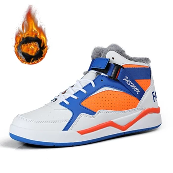 

Male super cool warm plush sneakers mix color flats Spring autumn high top ankle sneakers super cool footwear