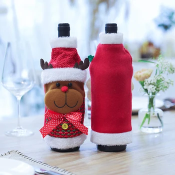 

Christmas Red Wine Bottle Covers Bag Linen Holiday Santa Claus Champagne Bottle Cover Christmas Holiday Decorations For Home