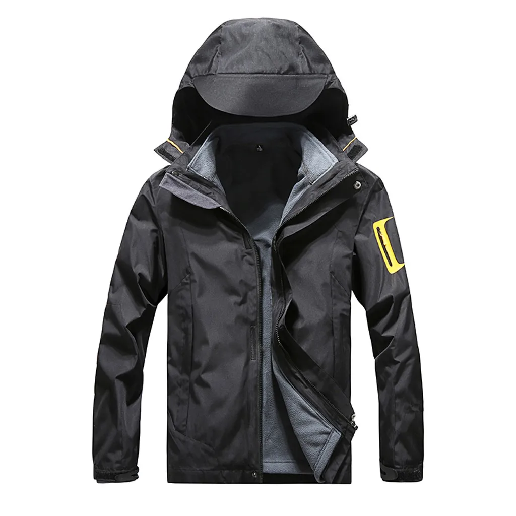 Мужская модная водонепроницаемая куртка ветровка зимняя теплая флисовая куртка с капюшоном Съемная дышащая уличная куртка флисовая куртка