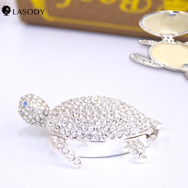 

Crystal Turtle/shell Silver Plated Enamel Jewelry Box Engagement Earrings Pendant Jewelry Ring Small Trinket Box Desktop Gift