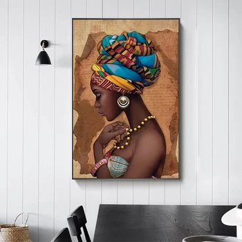 

African Woman Canvas Painting Scandinavian Modern Posters and Prints Wall Art Pictures for Living Room Home Cuadros Decoration