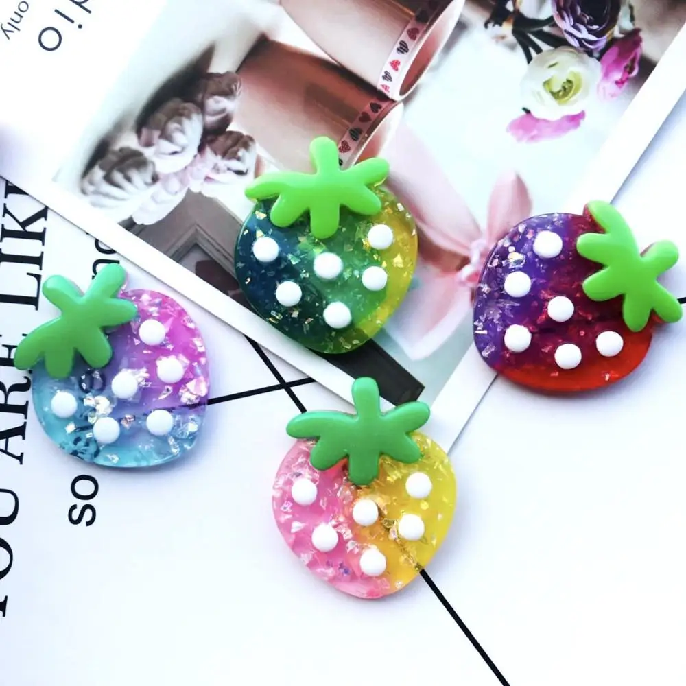 

10Pcs Resin Gradient Strawberry Flatback Cabochon Phone Case Decor DIY Scrapbooking Flat back Resin Cabochons Hair Bows Center
