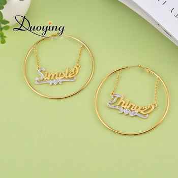 

Duoying Double Colors Hoop Earrings Hanging Nameplate Pendant Custom Earrings Personalized Custom Name Earring for Xmas Gifts
