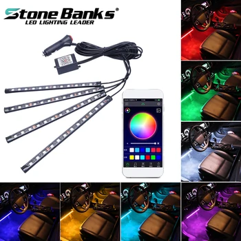 

Stone Banks 4x12 LED Strips Ambient Light Car Styling Decorative RGB Atmosphere Lamps Interior Floor Foot Car Light LED Auto