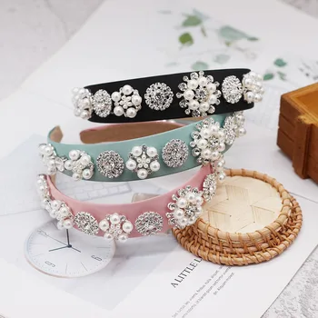 

Women Elegant Baroque Pearl Hairband Geometric Diamond Hair Ornament Headband Hair Hoop Headwear Lady Fashion Hair Accessories