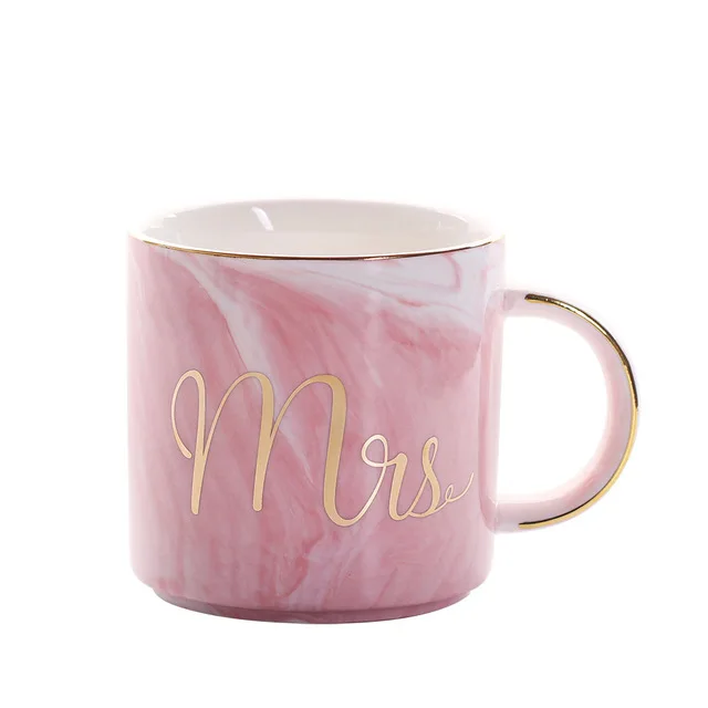 Marble Ceramic Mug Handpainted Gold Monogram Natural Marble Porcelain Coffee Mug Pink Gold Inlay Cup Creative Wedding Gift - Цвет: 03