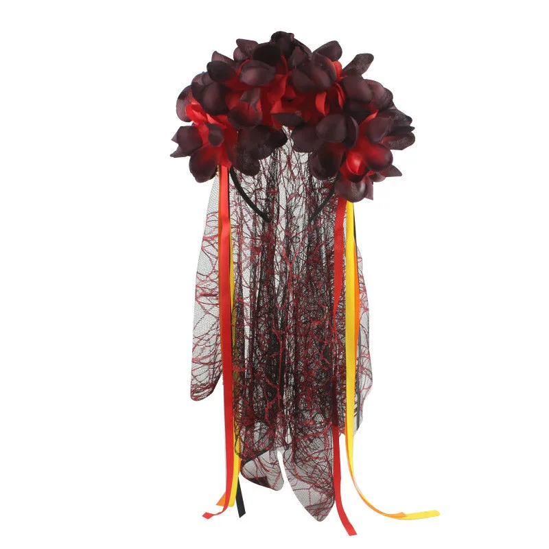Необычная, роза, Цветок Кружева повязка на голову на Хэллоуин фестиваль сетчатая Кружевная повязка на голову, повязка на голову, повязка на голову с вуалью украшения для волос, свадебные украшения для волосы гирлянды - Цвет: A