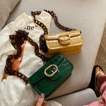 

Burminsa Vintage Acrylic Chain Mini Crossbody Bags For Women Unique Design Girls Flap High Quality PU Female Shoulder Bags 2020