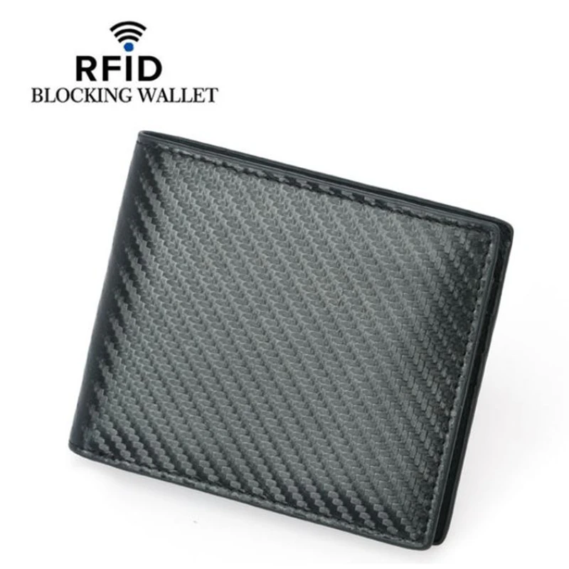 Новинка, мужской кошелек из натуральной кожи с блокировкой RFID, карбоновые держатели для кредитных карт, тонкий кошелек, минималистичный, двойные, мужские короткие кошельки