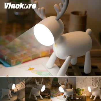 

Cute Fawn LED Night Light USB Rechargeable Desk Lamp Warm White/White Lights Dimmable Bedroom Bedside Christmas Kid Gift Lamps