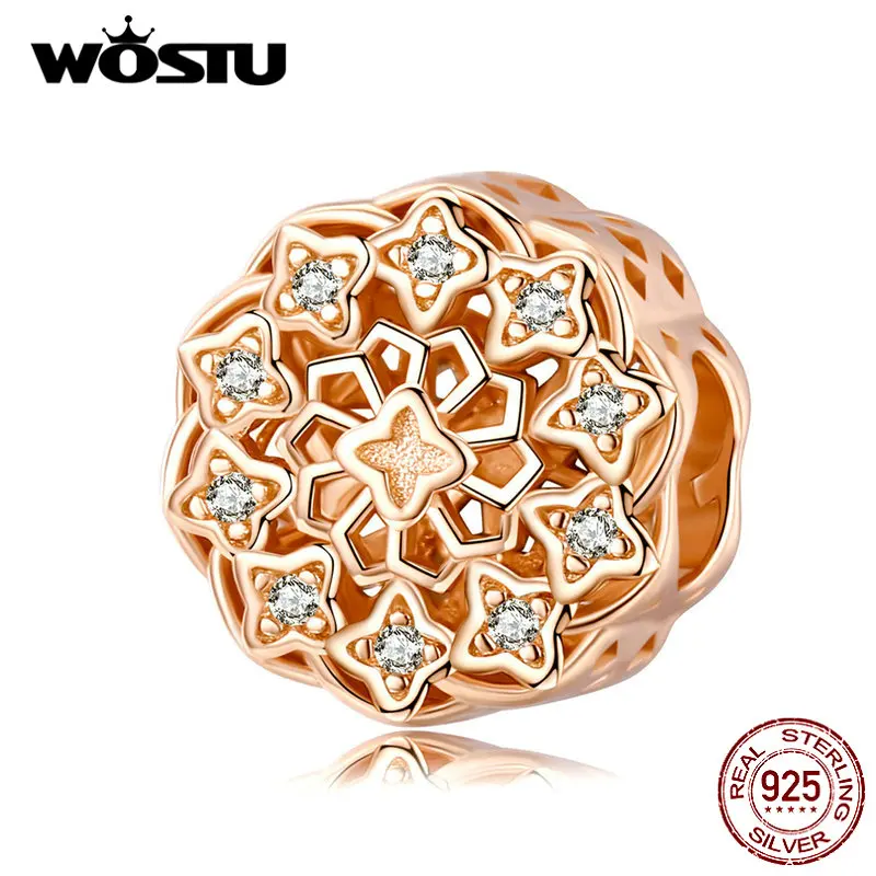 WOSTU 100% Серебро 925 пробы Вдохновляющие цветы круглые подвески бусины из розового