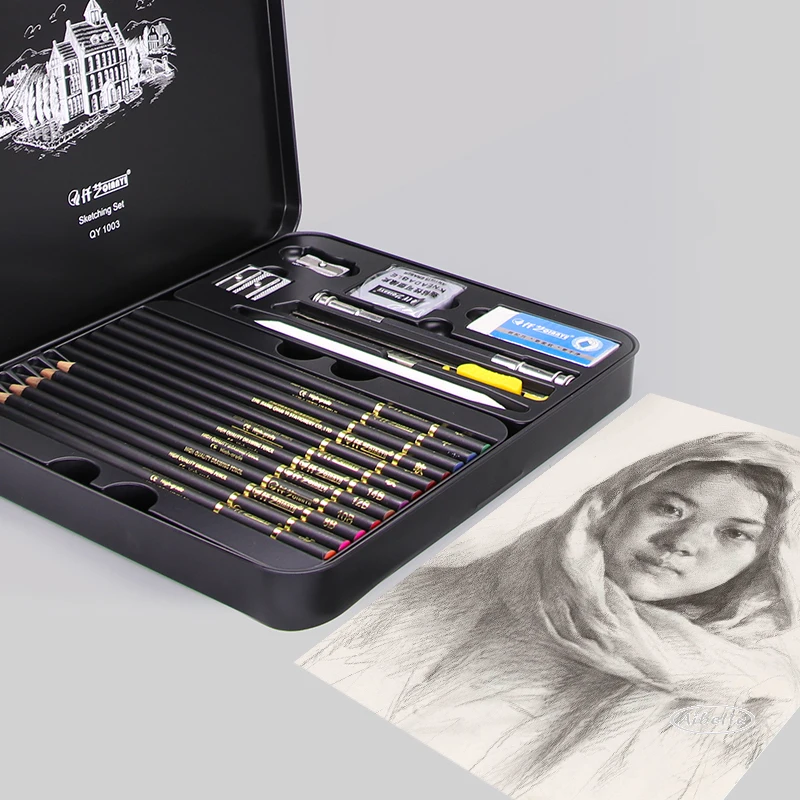 Aibelle 31 PCS Drawing Sketch Set Charcoal Pencil Eraser Art Craft Painting Sketching Kit Artist's Pencils Art Drawing Supplies