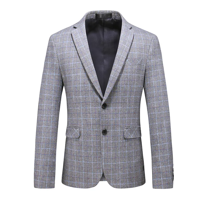 Gray Blazer Plyesxale, высокое качество, шерстяной Блейзер для мужчин,, кофейный, серый, в клетку, Повседневный, блейзеры, приталенный, деловой, для мужчин, s, Блейзер, куртка, 6XL, Q938 - Цвет: Gray Blazer