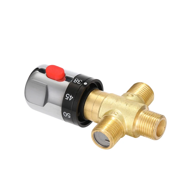 Válvula mezcladora termostática para punto de fuente de 3/4 - 100-140°F  Temperatura del agua ajustable para antiquemaduras - Latón sin plomo 