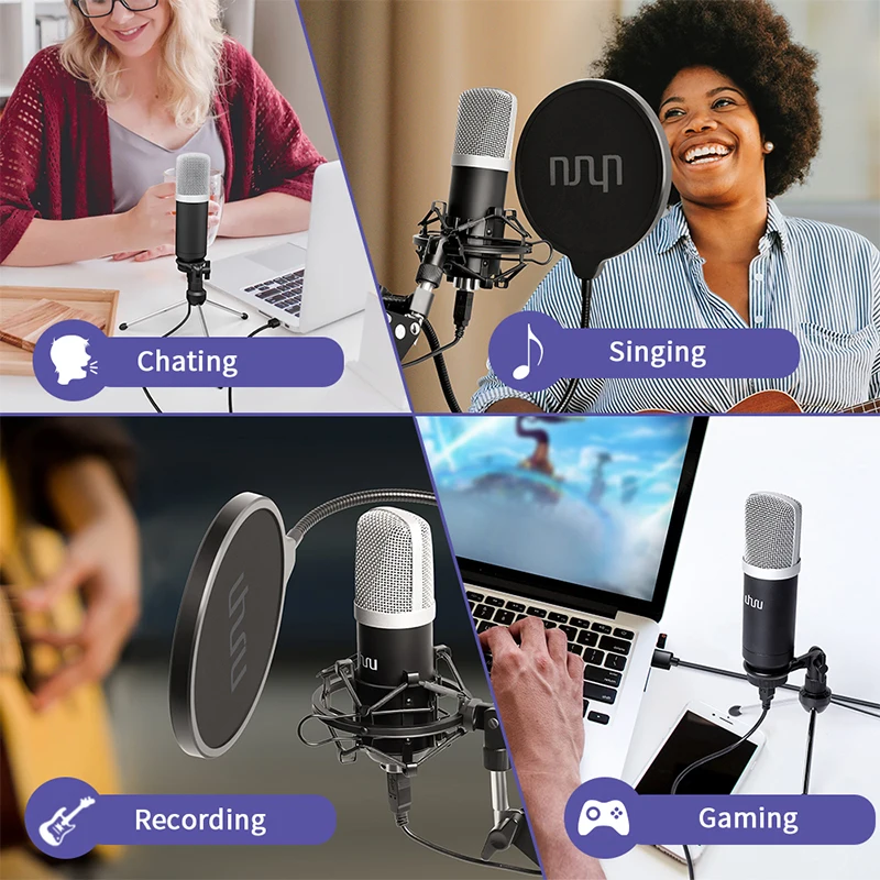 UHURU USB Microphone Kit 192kHz/24Bit Professional Podcast Condenser Mikrofon With Two Mic Holders for YouTube Gaming ASMR