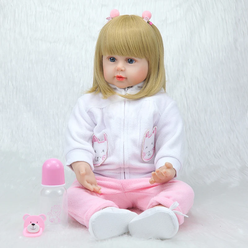 

58CM Reborn Baby Doll Toy Soft Silicone Pink Cloth Body Short Volume Blond Hair Realistic Newborn Baby Doll Toddler Kids Gifts