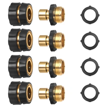 

3/4 Inch Garden Hose Fitting Quick Connector Male and Female Value Pack - No-Leaks Water Hoses Quick Connect Release, 4 Set, wit
