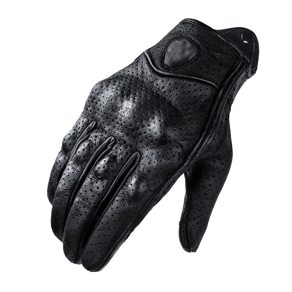 black Gloves Сенсорный экран мотоциклетные защитные шестерни перчатки для мотокросса Ретро зимние теплые перфорированные из натуральной кожи мото ветрозащитный мотоцикл - Цвет: black Gloves