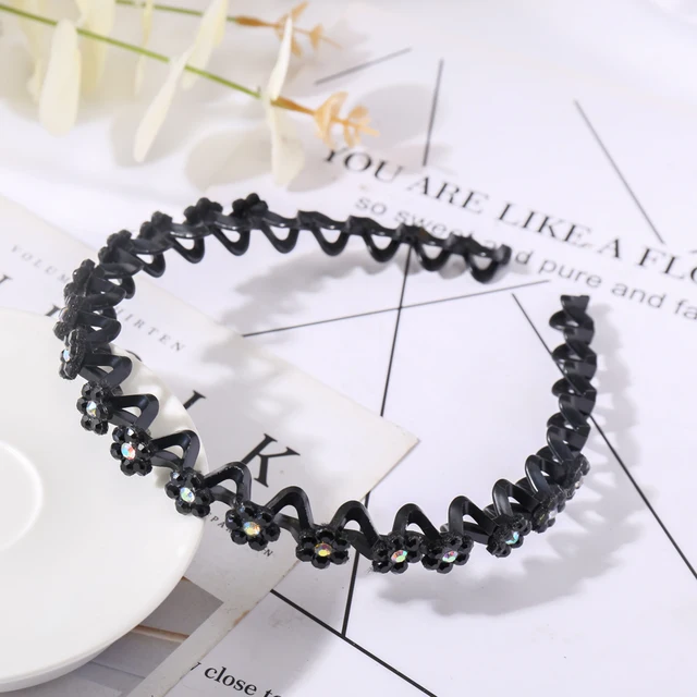 Fashion Pearl Non-Slip Rhinestone Hairbands Elastic Flower Women Hair Hoop Bands Headband Bezel Girls Hair Accessories Headdress black AB