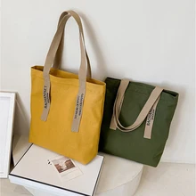 

Women's Tote Bag Canvas Shoulder Bags 2021 Girl Shopper Fashion Casual Harajuku Style Solid Color Large Capacity Letter Handbags