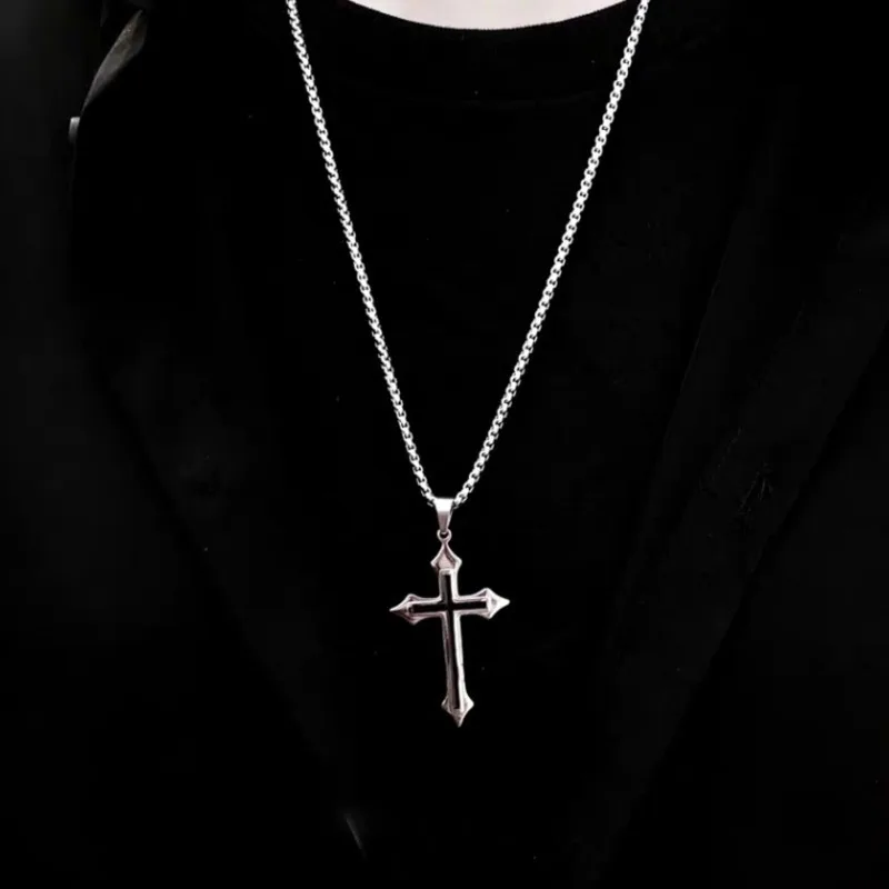 Fashion Harajuku Vintage Cross Drop Long Chain Necklace for Men and