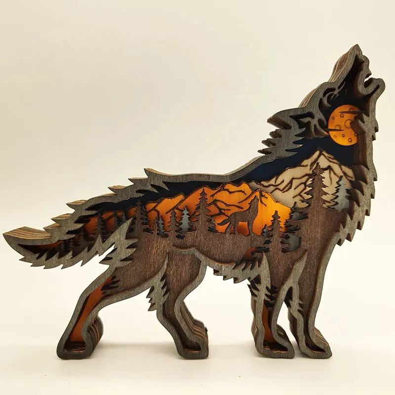 

Free shipping wooden ornaments creative wolf totem decoration wooden Christmas ornaments carved mountain and water wolf ornament