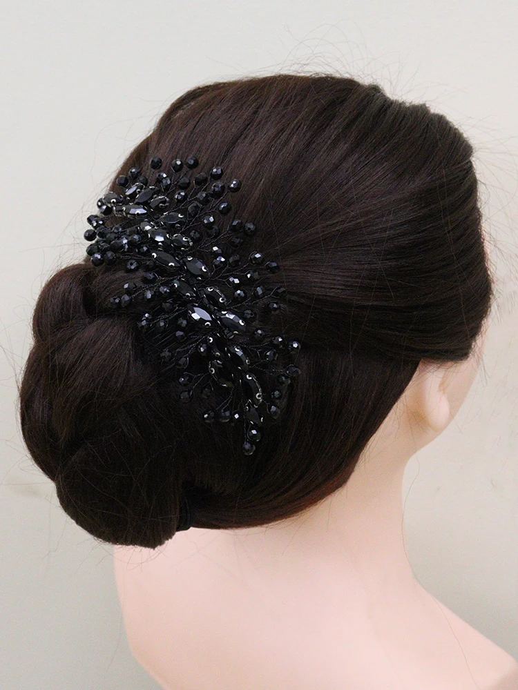 Bridal Black Hair Accessories Crystal Rhinestone Headbands Handmade Trendy Party Head Jewelry Tiaras Wedding Hair Comb for Bride