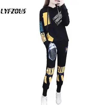 

New 2020 Letter Print Tracksuit Fashion Women Sportswear Two Piece Sets Loose Hoodie+pants Sporting Suit Female Sweatsuit