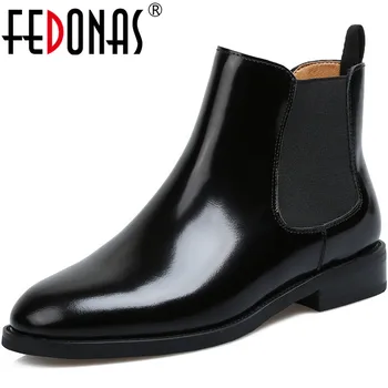 

FEDONAS Concise Genuine Leather Women's Ankle Boots 2020 Autumn Winter Thick Heels Pumps Newest Office Lady Party Shoes Woman