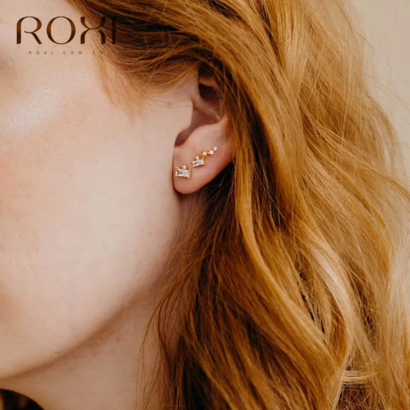ROXI милые серьги-гвоздики с геометрическим узором для женщин, серьги с белым жемчугом и фианитами, рождественские подарки, модные ювелирные изделия