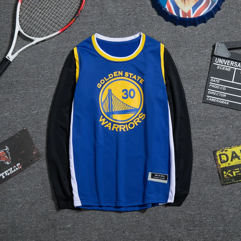 Warriors 30 No. Карри баскетбольная Футболка поддельные из двух частей спортивные с длинным рукавом Мужчины и женщины весна и осень вырез лодочкой свободные и P