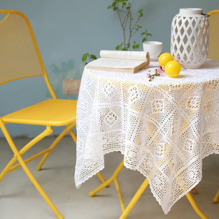 Cotton Knitted Lace tablecloth Shabby Chic Vintage Crocheted Tablecloth Handmade Cotton Lace table topper