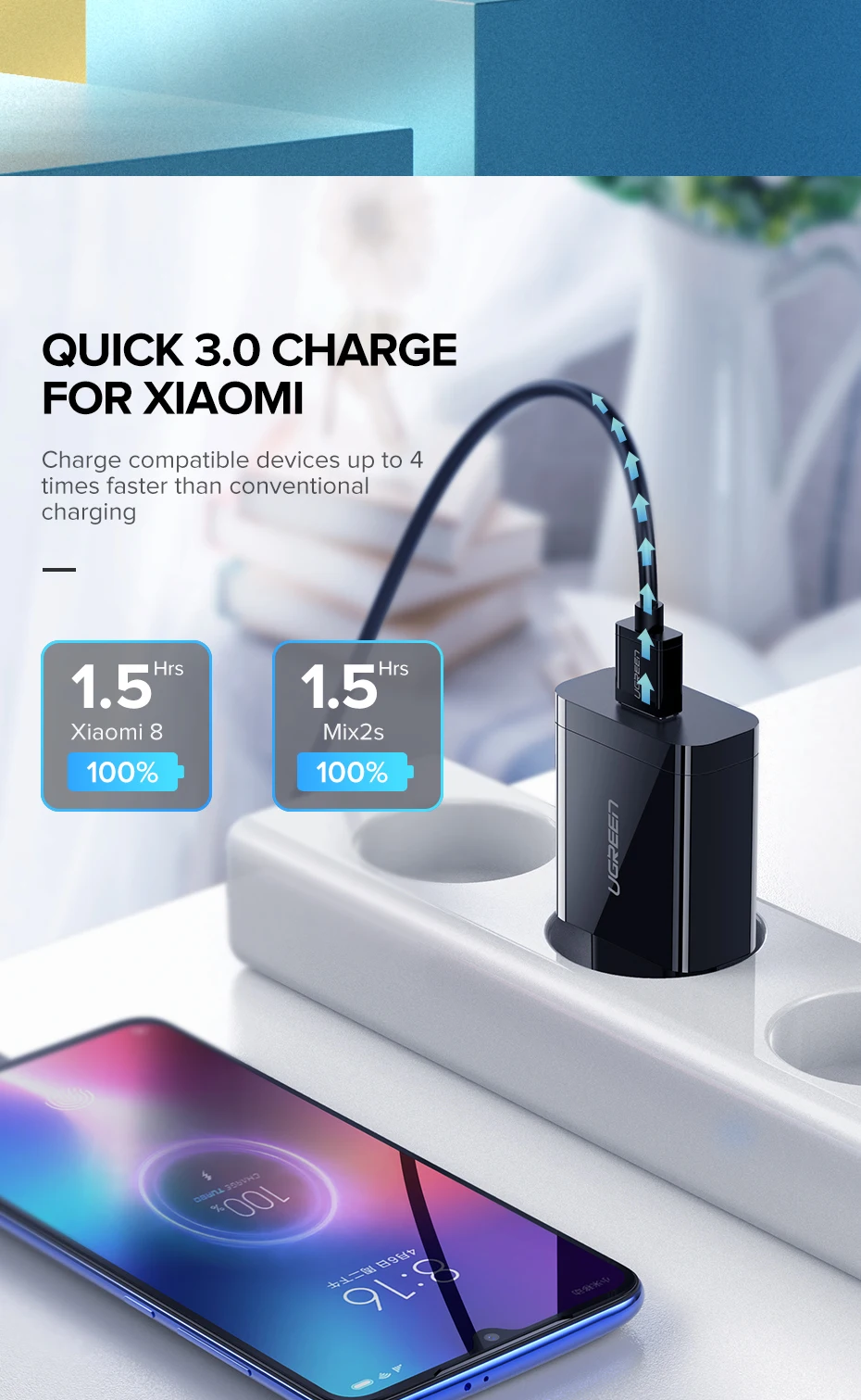 Ugreen Charge rapide 3.0 QC 18W chargeur USB QC3.0 chargeur mural rapide pour Samsung s10 Xiaomi iPhone Huawei chargeur de téléphone portable