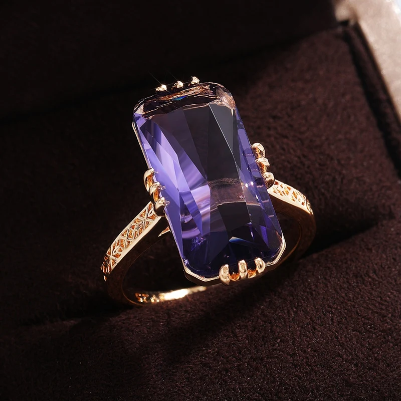 Trendy Long Shape Acrylic Purple Stone Rings for Women Fashion Bridal Wedding Party Finger Ring Elegant Lady Jewelry Accessories