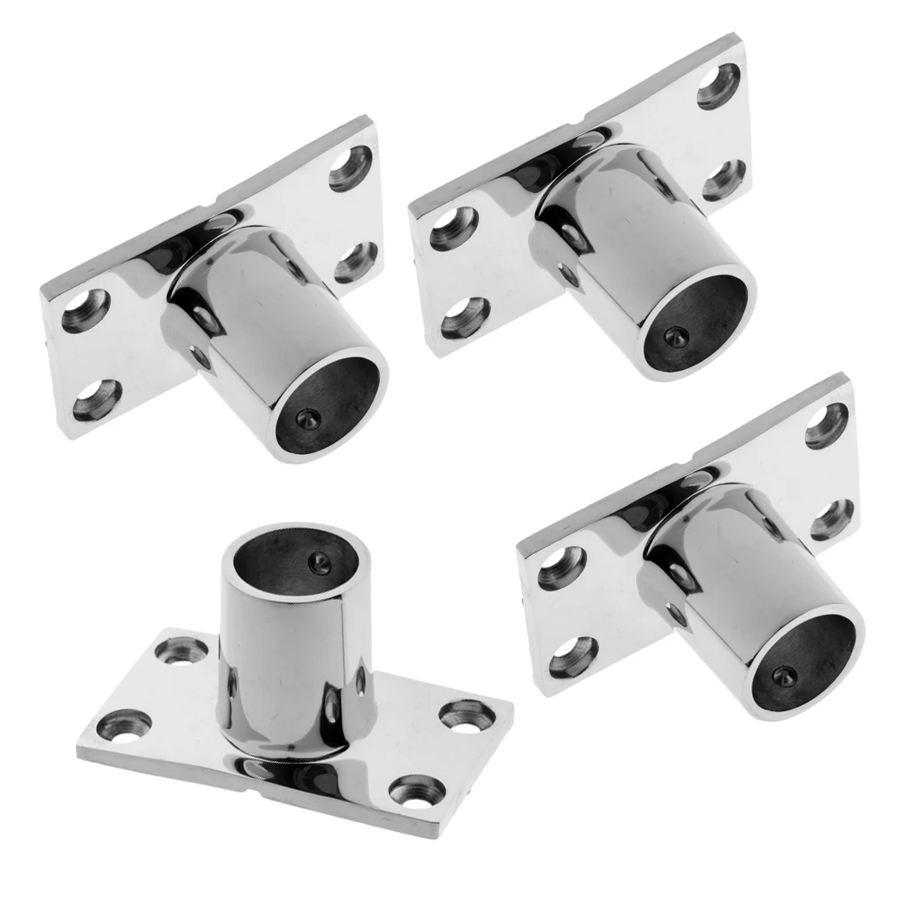 Pack of 4 - 316 Stainless Steel 90 Degree Boat Deck Handrail Rail Fitting Rectangular Base for 1inch Tube Pipes