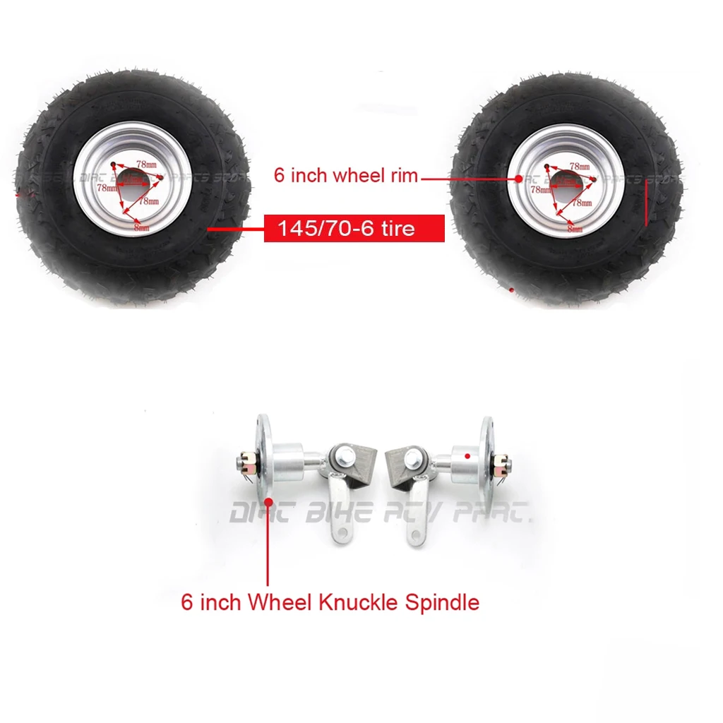 2 Pce 6 Inch 145/706 Wheel Rim Tyre/tire And 6 Inch Wheel Knuckle Spindle For 90cc Diy Go Kart