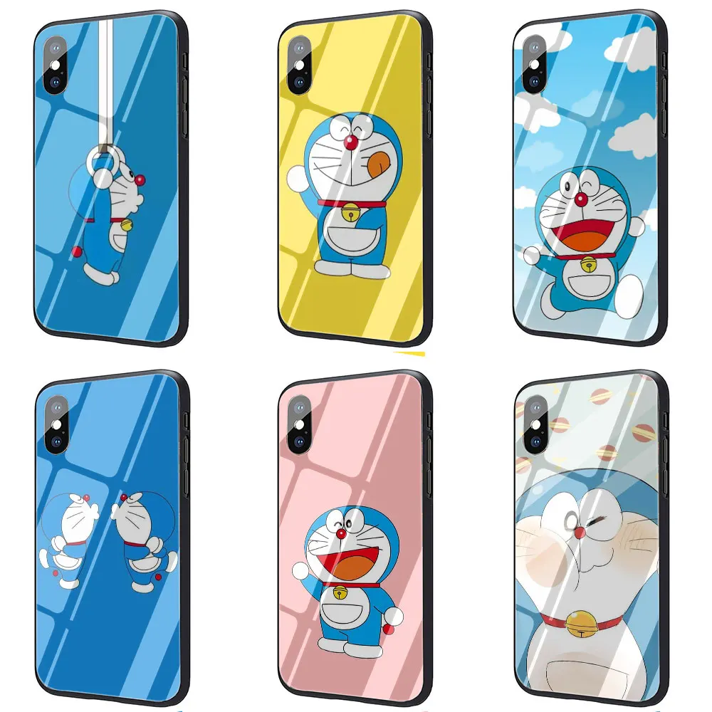EWAU милый Doraemon чехол из закаленного стекла для телефона для iphone 5 5s SE 6 6s 7 8 plus X XR XS 11 pro Max