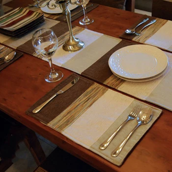 

American Rural Retro Stripe Placemat Cotton & Linen Wedding Table Decor Fabric Waterproof and heatproof table mat