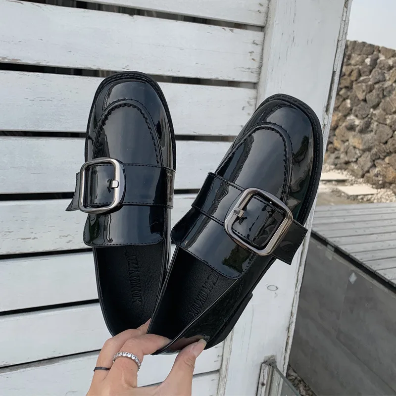 

Small Leather Shoes Women's 2020 New Style Slip-on Loafers Metal Buckle British-Style Flat Shallow Mouth Single Shoes Female Imm