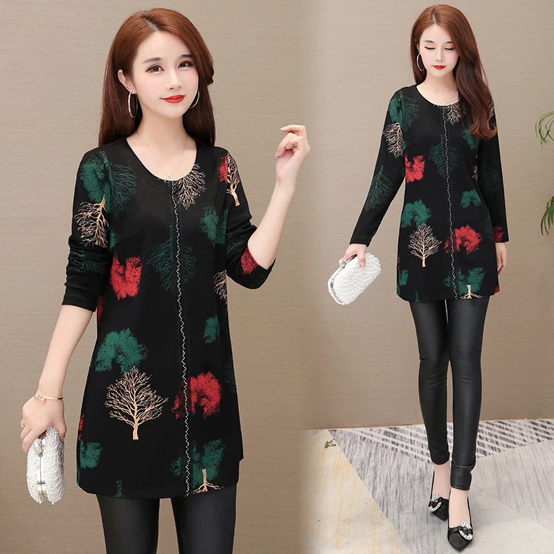 Футболка женская базовая с длинным рукавом модная винтажная туника круглым