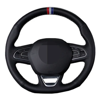 

Car Steering Wheel Cover DIY Black Genuine Leather For Renault Kadjar Koleos Megane Talisman Scenic Espace 2015-2018