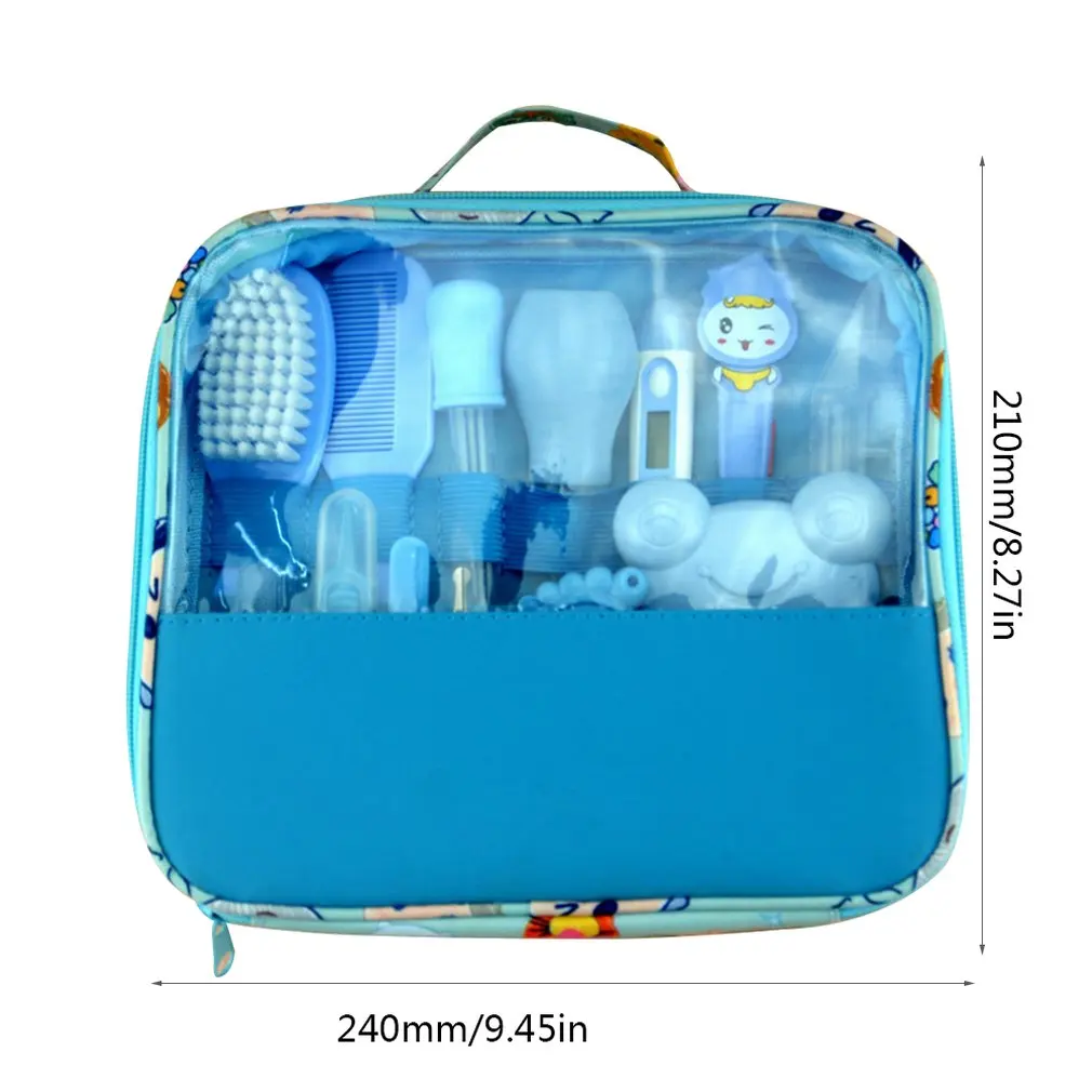 Baby Products Daily Cleaning Care Kit Bag Set Feeding Thermometer Thermometer Suction Clip Nail Clipper Ear Spoon Ik01 Blue
