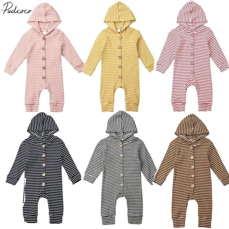 Комбинезон в полоску с капюшоном и длинным рукавом на весну/осень|Ромперы| |