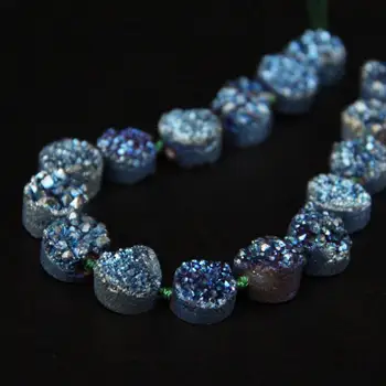 

16PC beads Natural 12mm Blue Green Titanium Raw Quartz Geode Drusy Crystal Druzy Coin Cabochon Beads