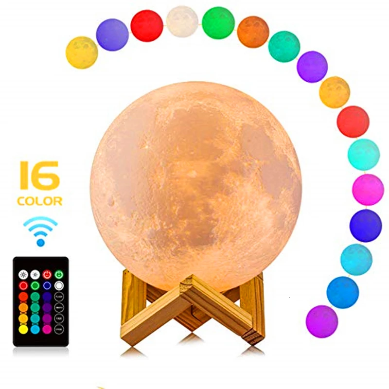 3D Перезаряжаемые луна светильник светодиодный Ночной светильник 16 видов цветов сенсорный выключатель луна светильник для Спальня украшения подарок на день рождения, Прямая поставка
