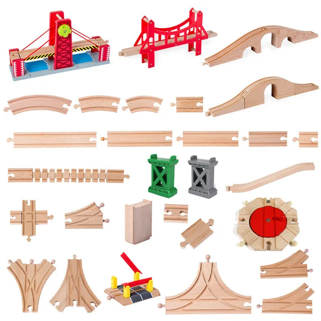 All Kinds Wooden Railway Train Track Accessories Beech Wooden Tracks Bridge Parts Fit Biro Brand Wooden Track Toys for Kids Gift 3
