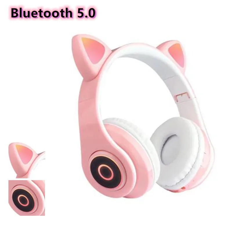 Flash Light Cute Cat Bluetooth Wireless Headphone with Mic Can Control LED Kid Girl Stereo Bass Music Helmet Phone Headset Gift