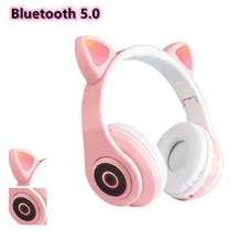 Flash Light Cute Cat Bluetooth Wireless Headphone with Mic Can Control LED Kid Girl Stereo Bass Music Helmet Phone Headset Gift