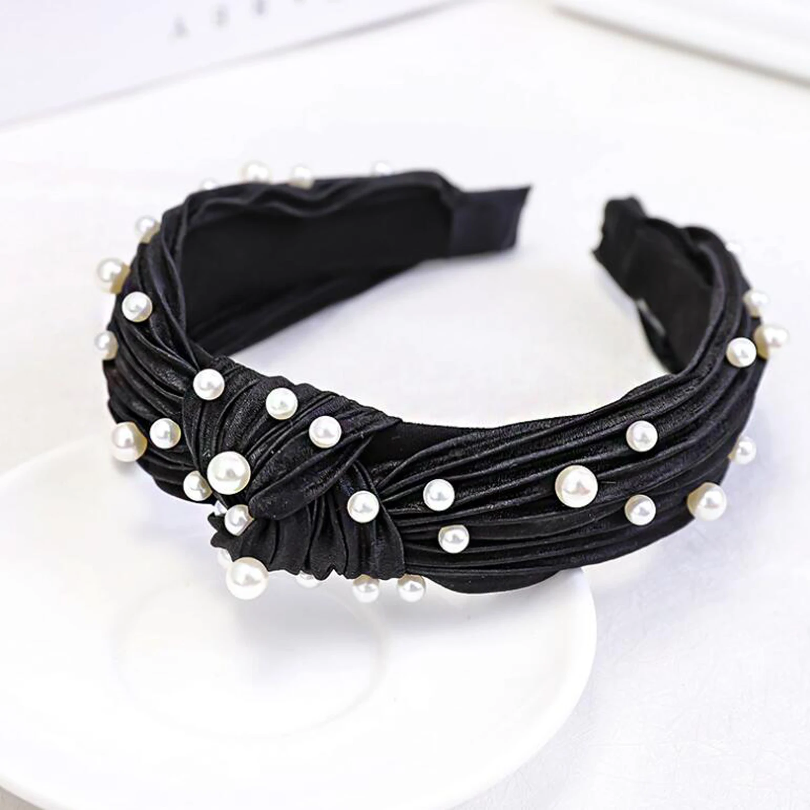 New Fashion Fresh Headband Women Pearls Hairband Striped Cloth High Quality Turban Autumn Hair Accessories Wholesale