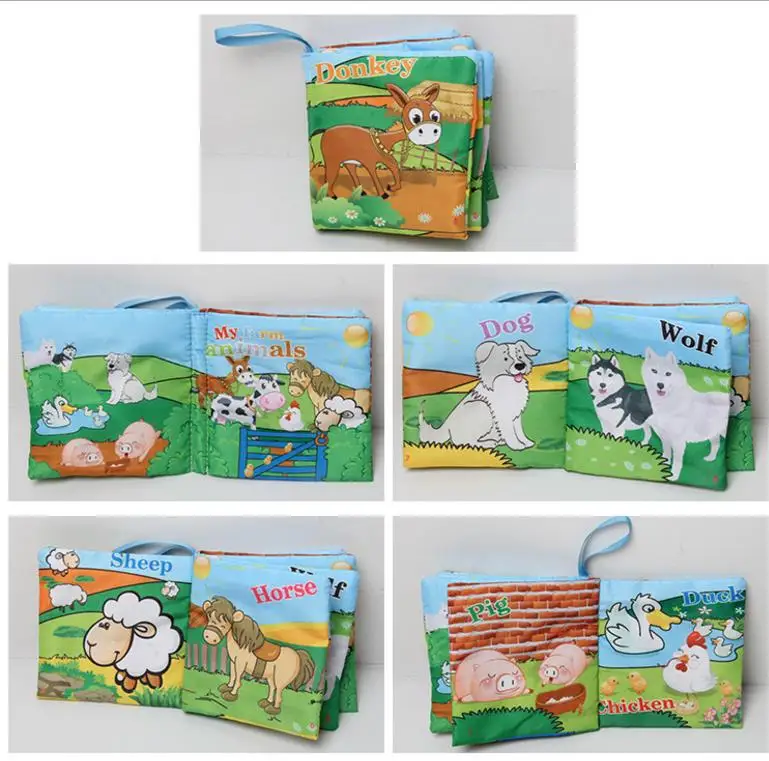 Infant Early Education Cloth Book Toy English Learning Baby Child Kids Palm Fabric Washable Books Food Color learn Book T - Цвет: Animal world